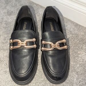 Black Loafers with Gold Accent